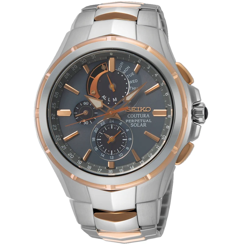 Seiko Coutura Solar Quartz Grey Dial Two Tone Stainless Steel Bracelet Men's Watch SSC788P9