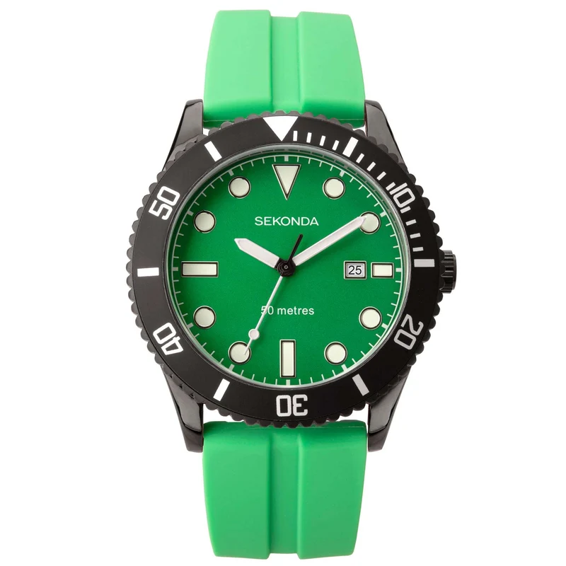 Sekonda Sports Dive Style Green Dial Green Rubber Strap Men's Watch 1982