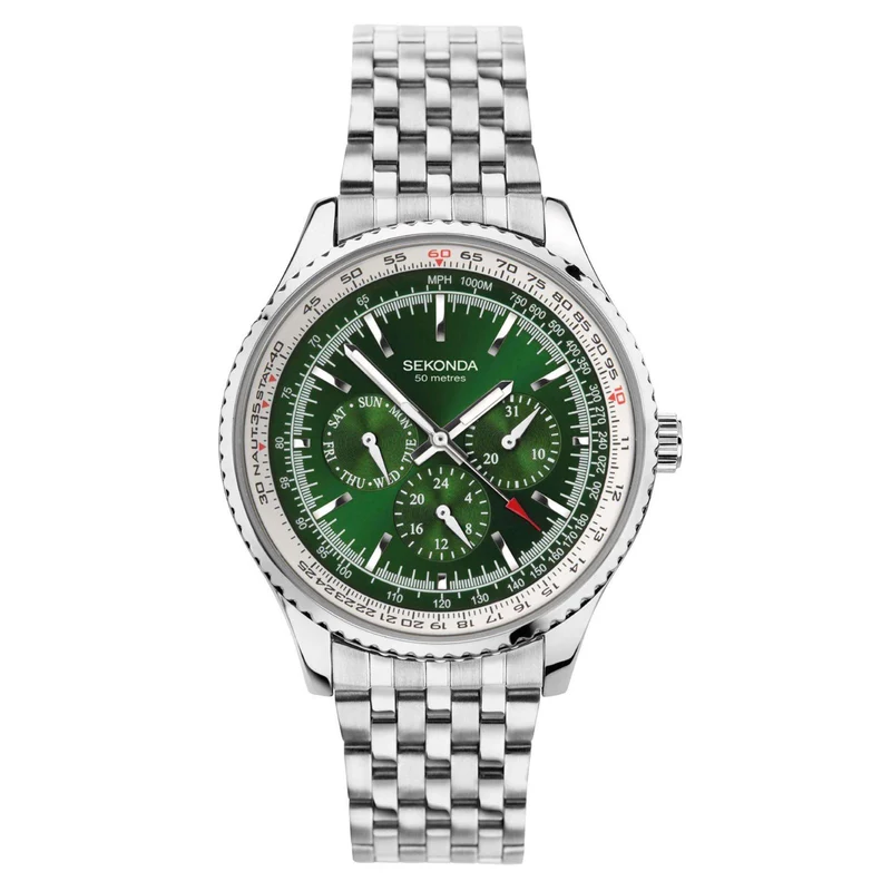 Sekonda Aviation Quartz Green Dial Stainless Steel Bracelet Men’s Watch 1935