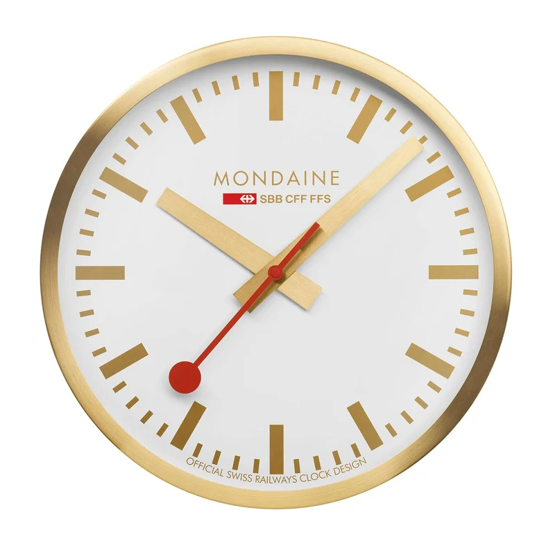 Mondaine 25cm White Face Gold Case Quartz Wall Clock A990.CLOCK.18SBG