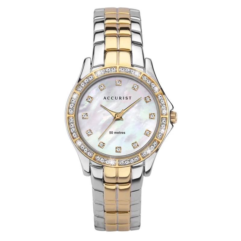 Accurist Quartz Mother of Pearl Dial Gold/Silver Stainless Steel Bracelet Womens Watch 8334