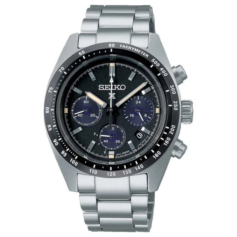 Seiko Prospex Speedtimer Chronograph Solar Quartz Black Dial Steel Bracelet Men's Watch SSC819P1