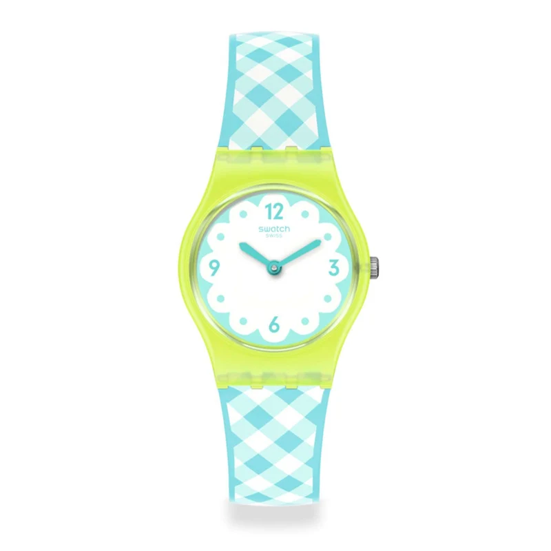 Swatch Picmika Quartz White Dial Blue White Strap Ladies Watch LJ112