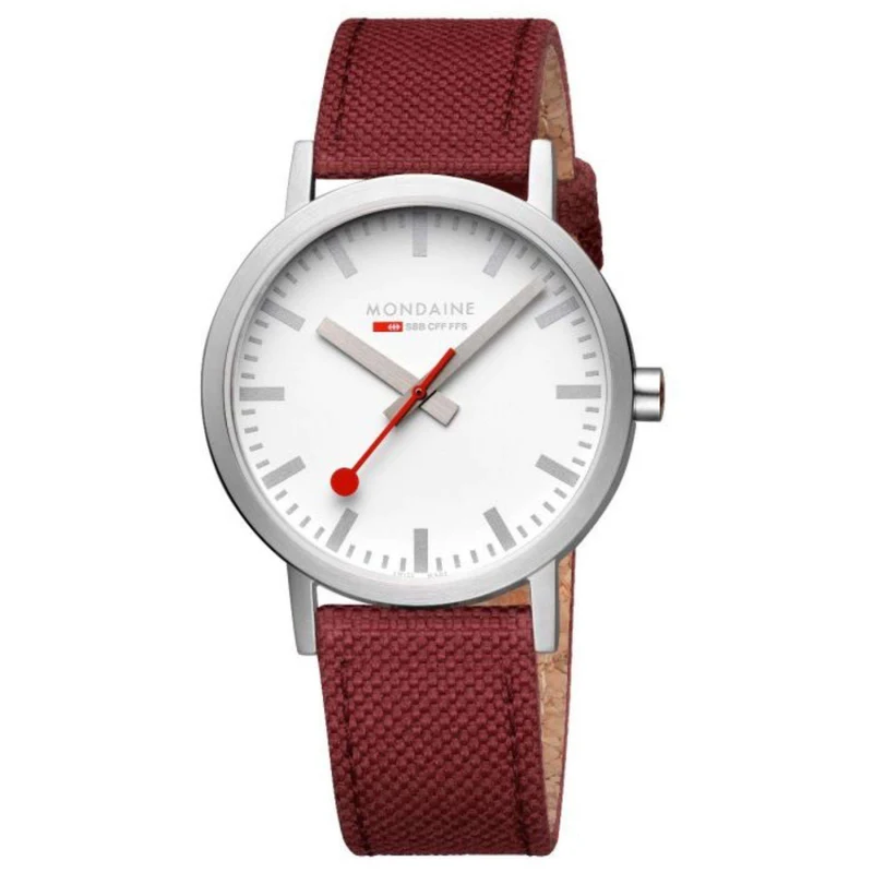 Mondaine Classic Quartz White Dial Red Textile Strap Watch A660.30360.17SBC
