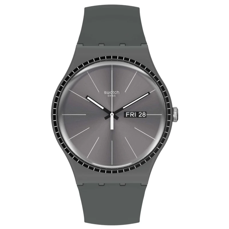 Swatch Essentials Grey Rails Quartz Movement Grey Dial Silicone Bracelet Men's Watch SUOM709