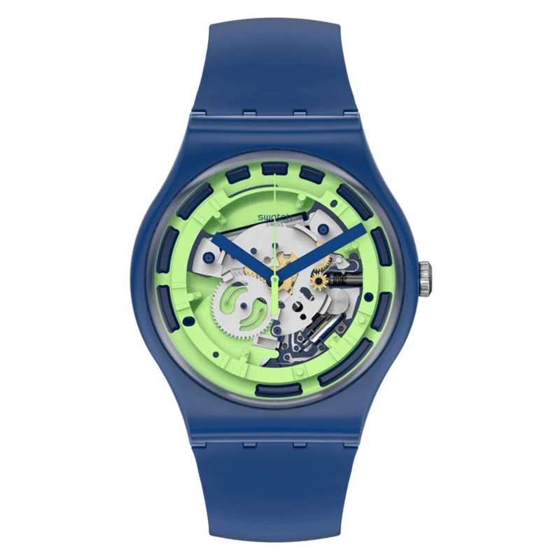 Swatch Blue Anatomy Quartz Transparent Dial Green Silicone Strap Watch SUON147