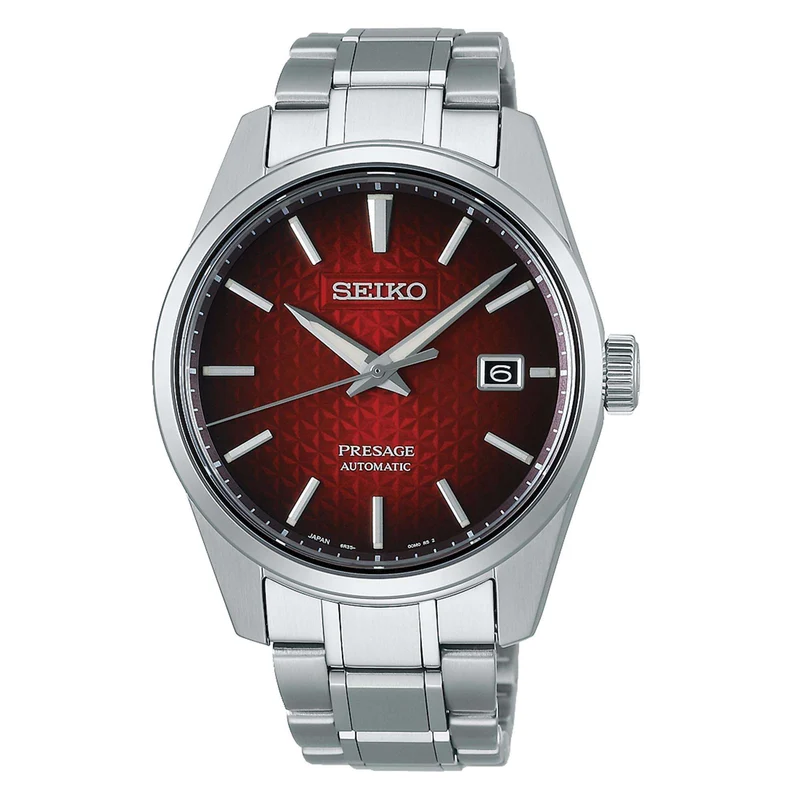 Seiko Presage Sharp Edge Series Automatic Red Dial Silver Stainless Steel Men's Watch SPB227J1