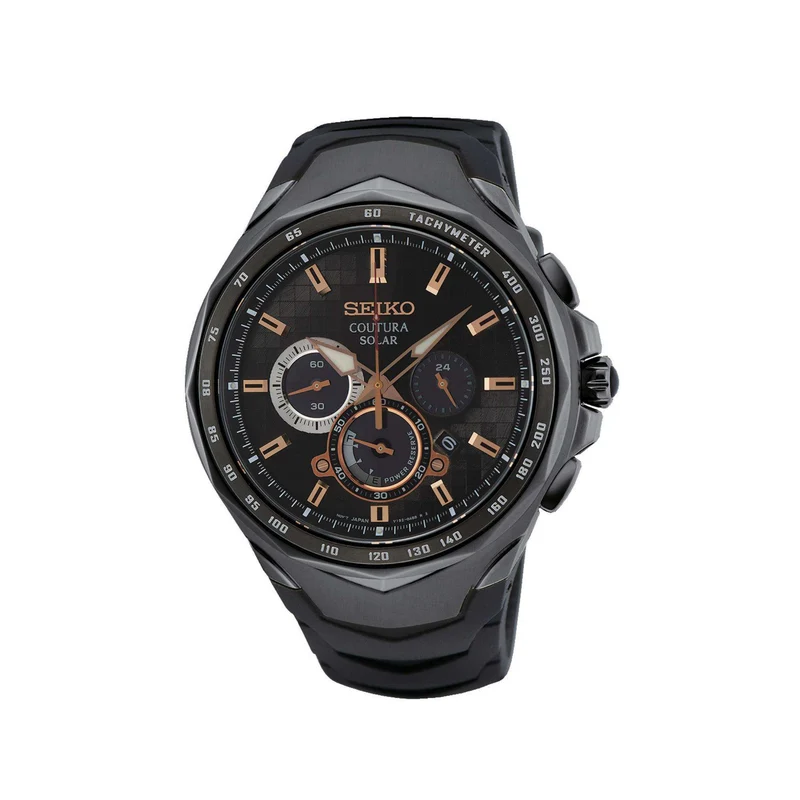 Seiko Coutura Solar Quartz Black Dial Black Silicone Strap Men's Watch SSC811P9