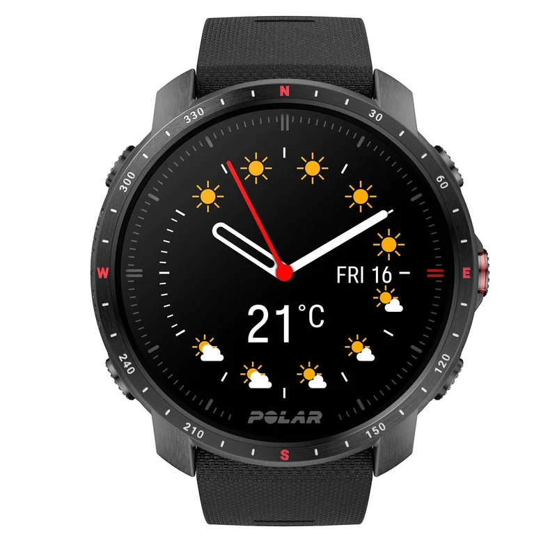 Polar Grit X Pro Black DLC Quartz Black Dial Rubber Strap Watch 90085773