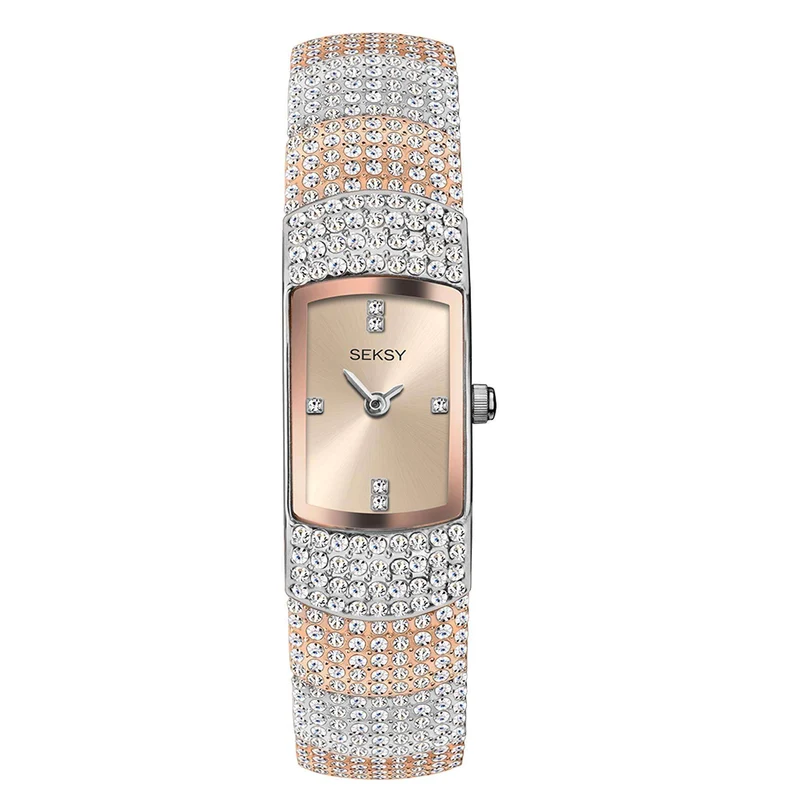Seksy Dress Quartz Rose Gold Dial Two Tone PVD Brass Bracelet Ladies Watch 2733