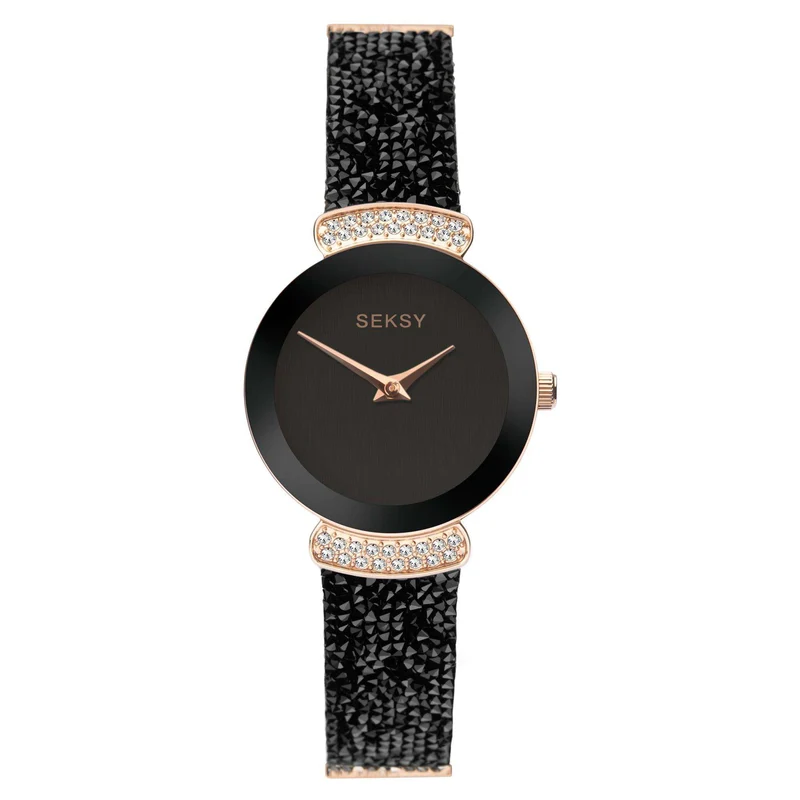 Seksy Rocks Quartz Grey Dial Rose Gold Brass Bracelet Ladies Watch 2720
