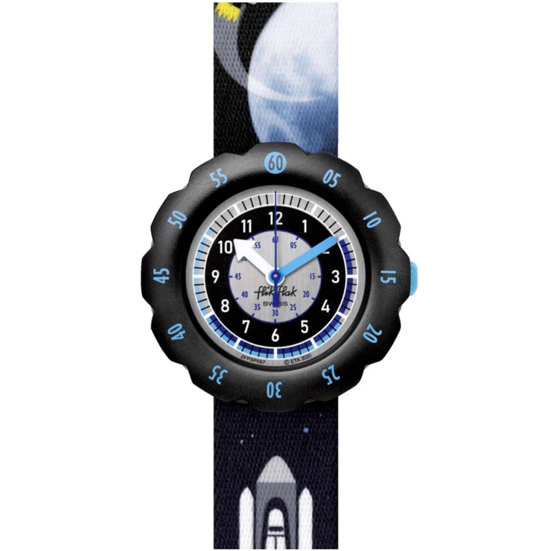 Flik Flak Moon and Back Two Tone Dial Black Textile Strap Children’s Watch FPSP057
