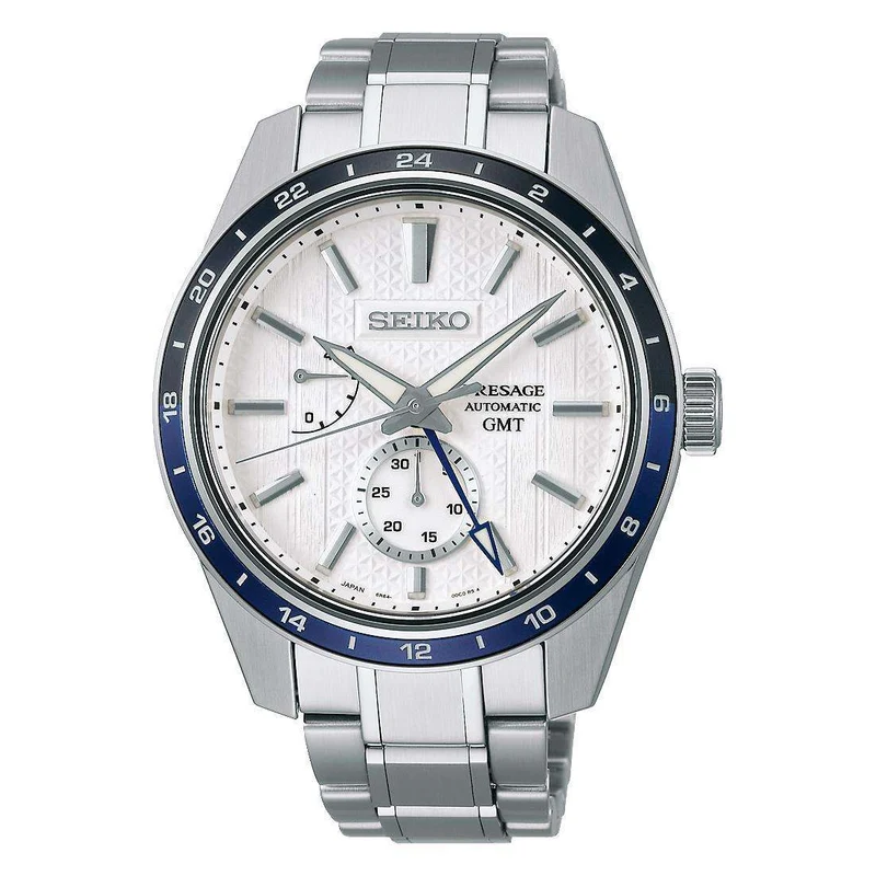 Seiko Presage Sharp Edged Series GMT Zero Halliburton Automatic White Dial Stainless Steel Bracelet Men's Watch SPB269J1