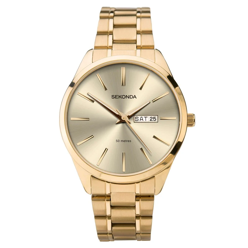 Sekonda Classic Quartz Gold Dial Gold PVD Stainless Steel Bracelet Men's Watch 1643