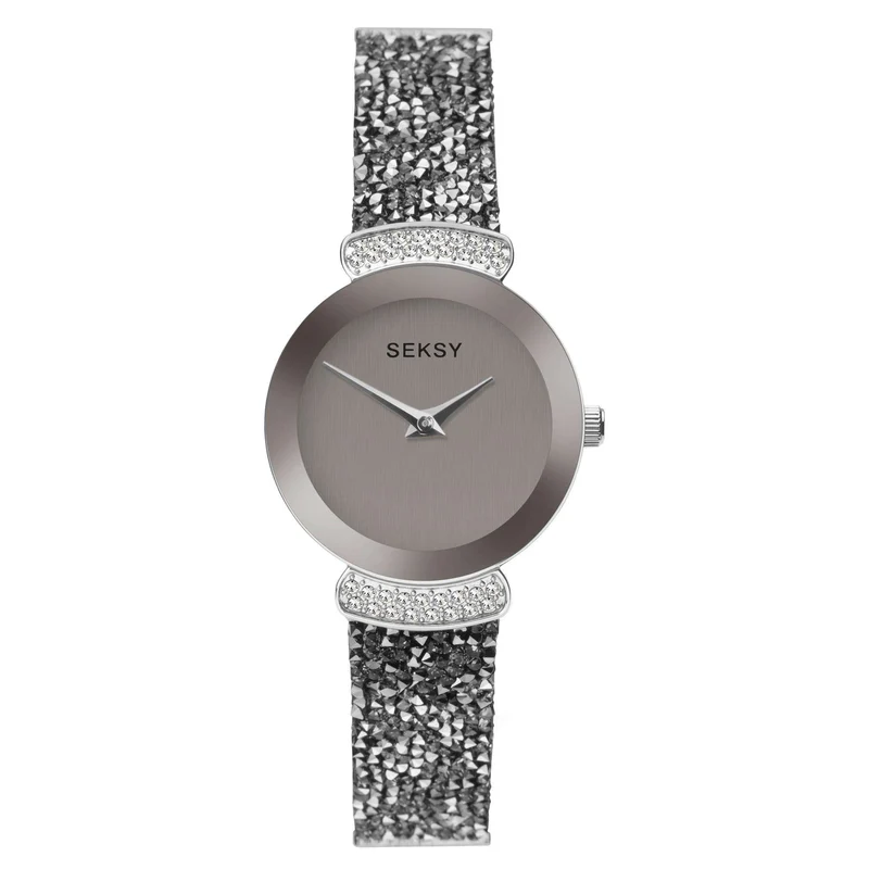 Seksy Rocks Quartz Grey Dial Silver Brass Bracelet Ladies Watch 2718