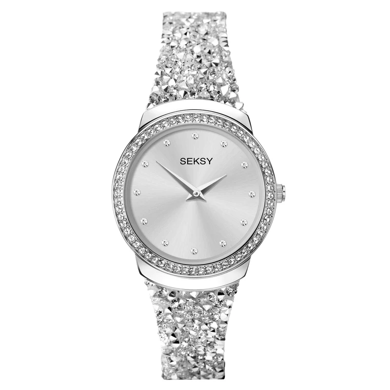 Seksy Rocks Quartz Silver Dial Silver Brass Bracelet Ladies Watch 40039
