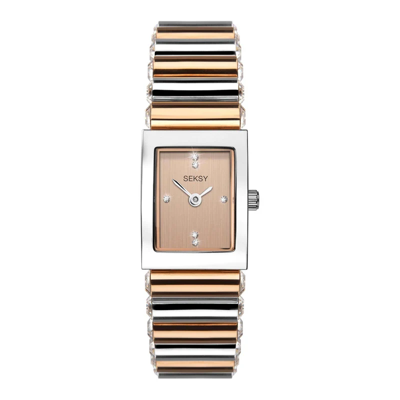 Seksy Edge Quartz Rose Gold Dial Two Tone Stainless Steel Bracelet Ladies Watch 2867