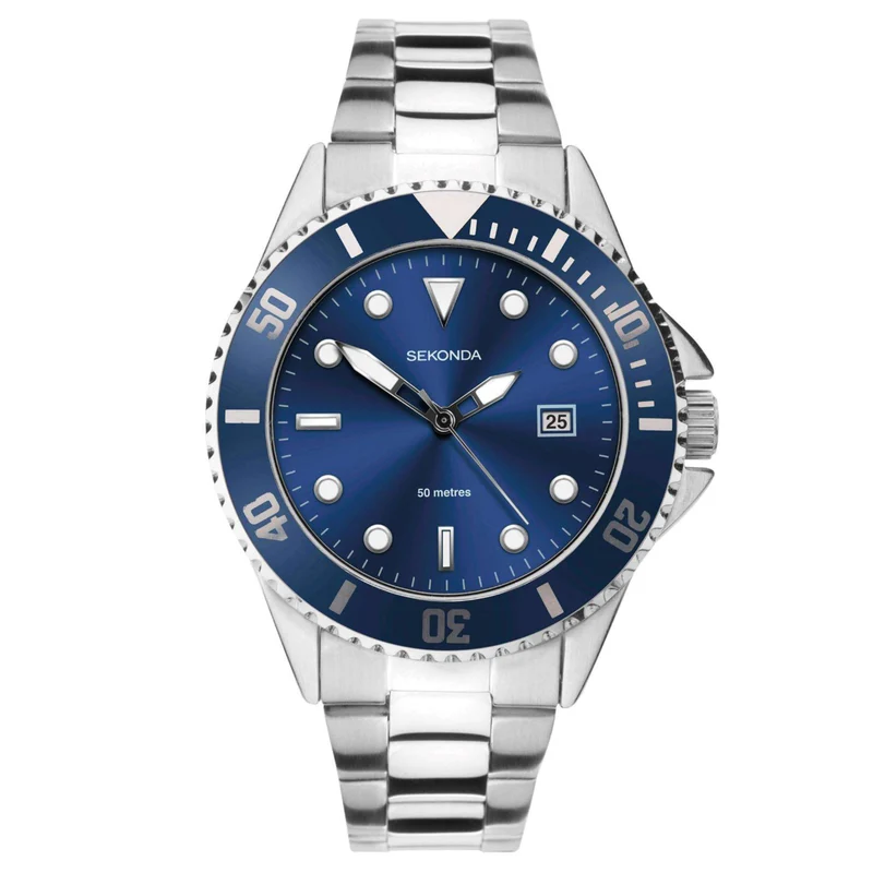 Sekonda Sports Quartz Blue Dial Stainless Steel Bracelet Men's Watch 1975