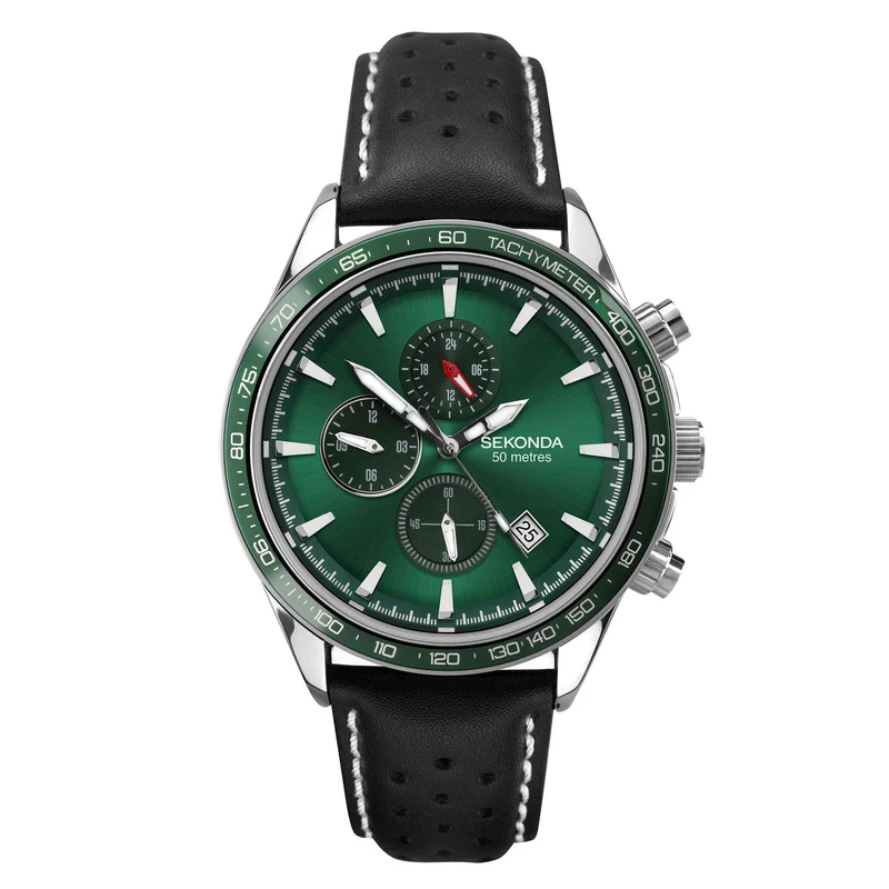 Sekonda Classic Quartz Green Dial Black Leather Strap Men’s Watch 1862