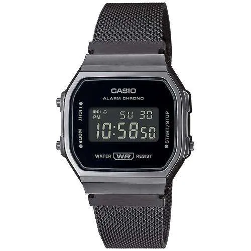Casio Collection Quartz Black Dial Gunmetal Grey Stainless Steel Bracelet Watch A168WEMB-1BEF
