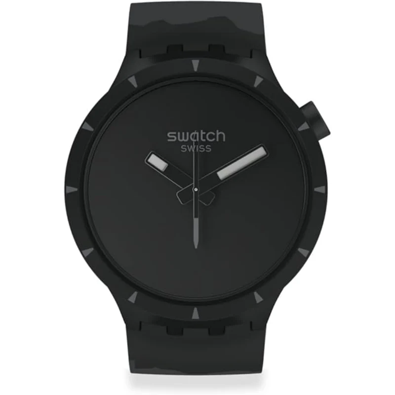Swatch Big Bold Bioceramic Basalt Quartz Black Dial Silicone Strap Watch SB03B110