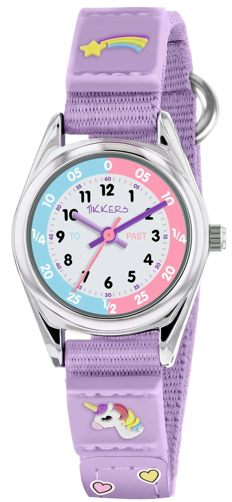 Tikkers Time Teacher Quartz White Dial Lilac Unicorn Strap Girls Watch TK0148