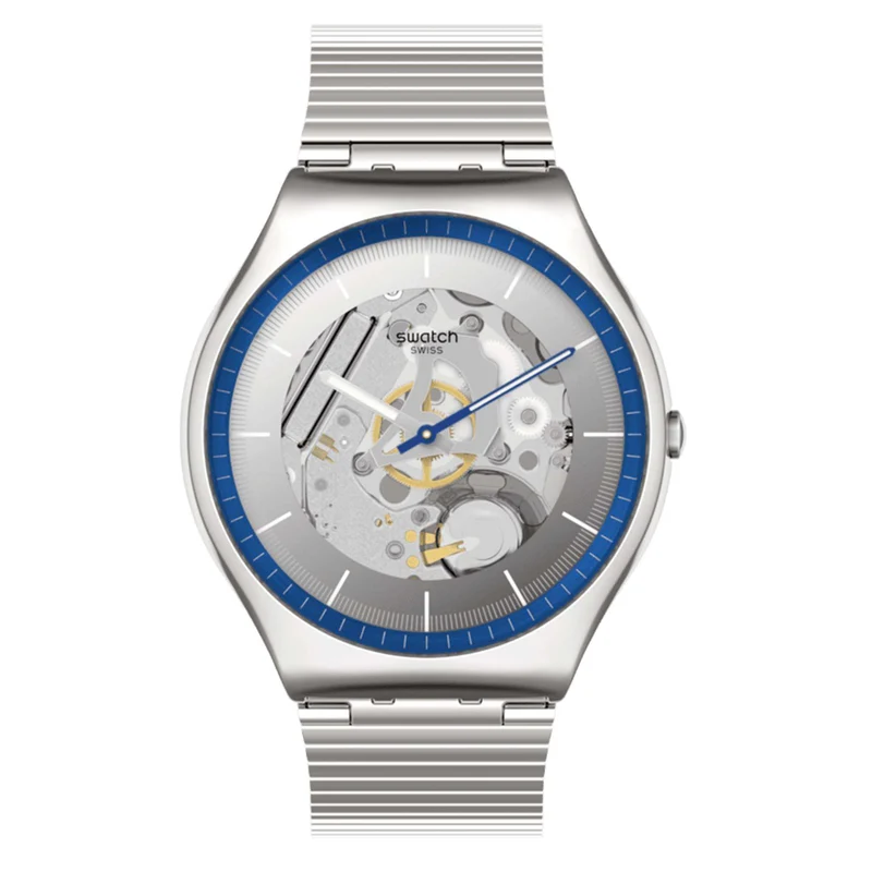 Swatch Ringing In Blue Quartz Grey Dial Stainless Steel Bracelet Men's Watch SS07S116GG
