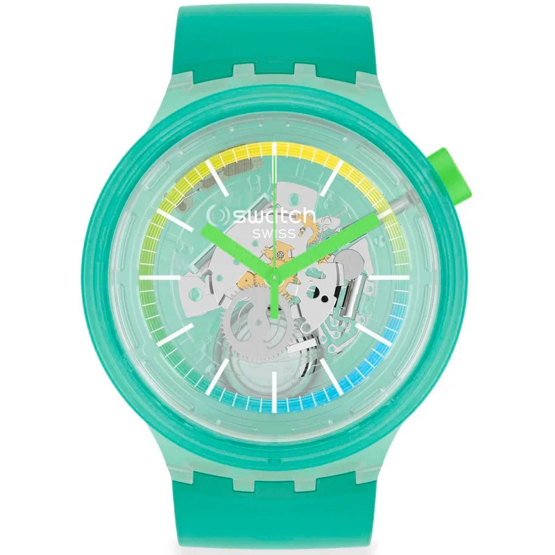Swatch SwatchPAY! Turquoise Pay! Quartz Skeleton Dial Black Silicone Strap Watch SO27L100-5300