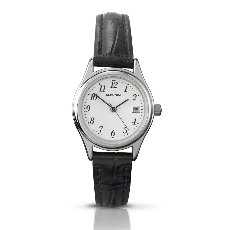 Sekonda Quartz White Dial Black Leather Strap Ladies Watch 4081