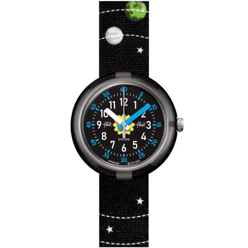 Flik Flak Solar System Quartz Black Dial Black Recycled PET Strap Children’s Watch FPNP097