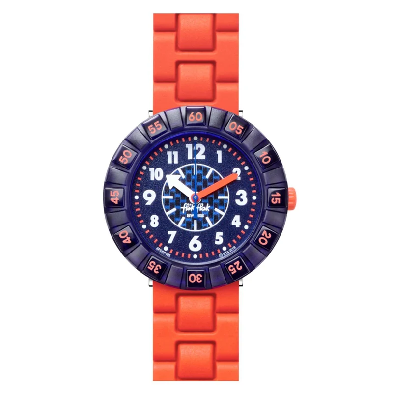 Flik Flak Orangebrick Quartz Blue Dial Orange Silicone Strap Children’s Watch FCSP103