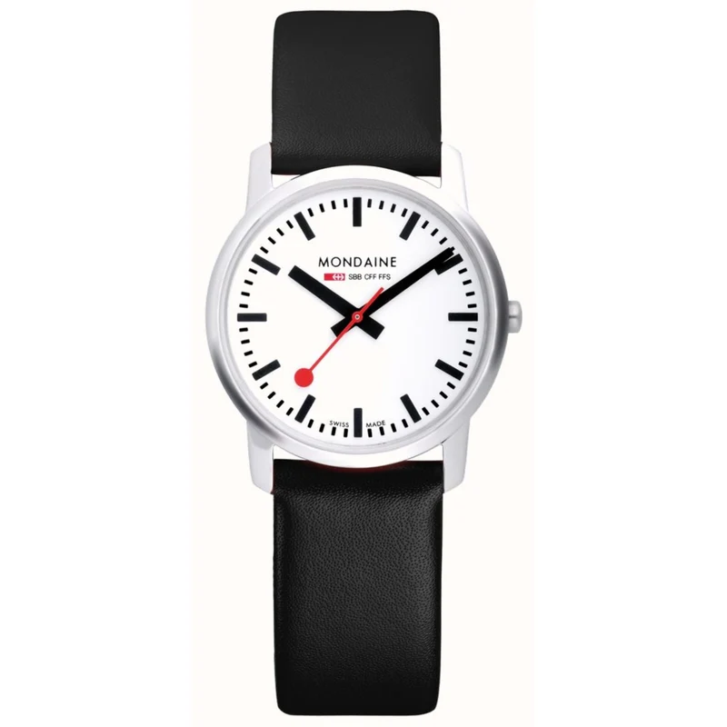 Mondaine Simply Elegant Quartz White Dial Black Leather Strap Watch A638.30350.11SBO