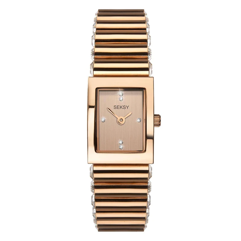 Seksy Edge Quartz Rose Gold Dial Rose Gold Stainless Steel Bracelet Ladies Watch 2868