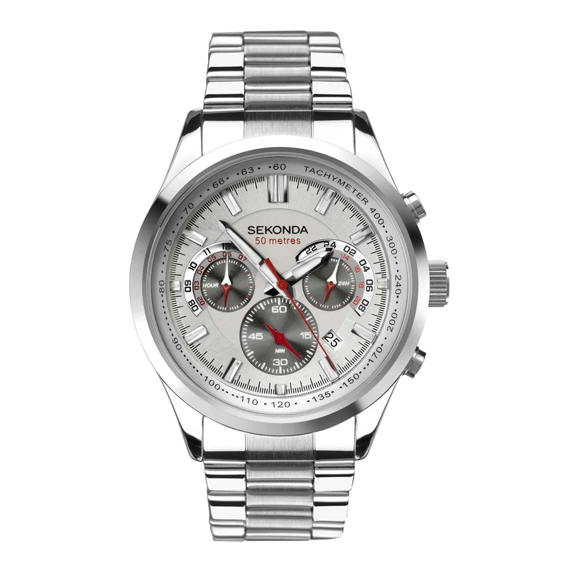 Sekonda Chronograph Quartz White Dial Stainless Steel Bracelet Men's Watch 1616