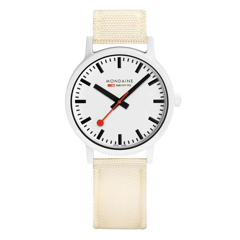 Mondaine Essence Sustainable Quartz White Dial Cream Textile Strap Watch MS1.41111.LT