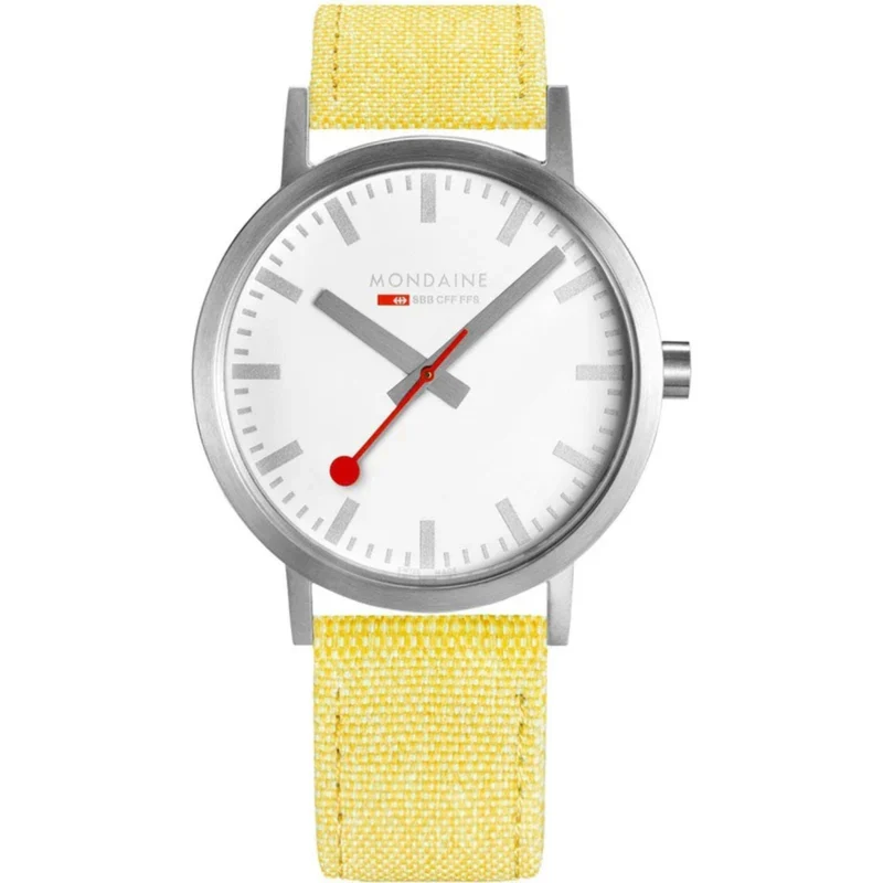 Mondaine Classic Quartz White Dial Yellow Textile Strap Watch A660.30360.17SBE