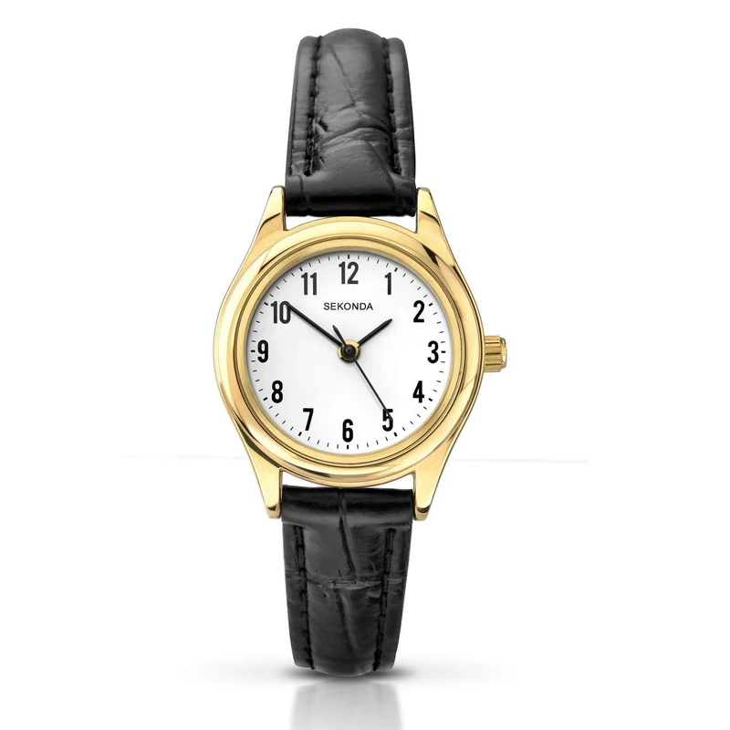 Sekonda Classic Quartz White Dial Black Leather Strap Ladies Watch 4493