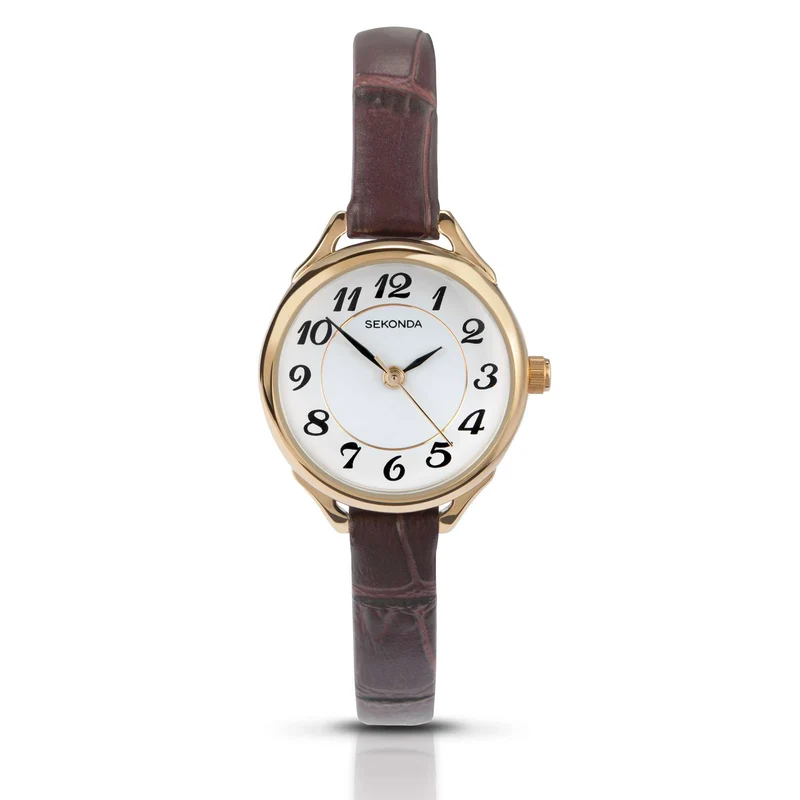 Sekonda Classic Quartz White Dial Brown Leather Strap Ladies Watch 4701