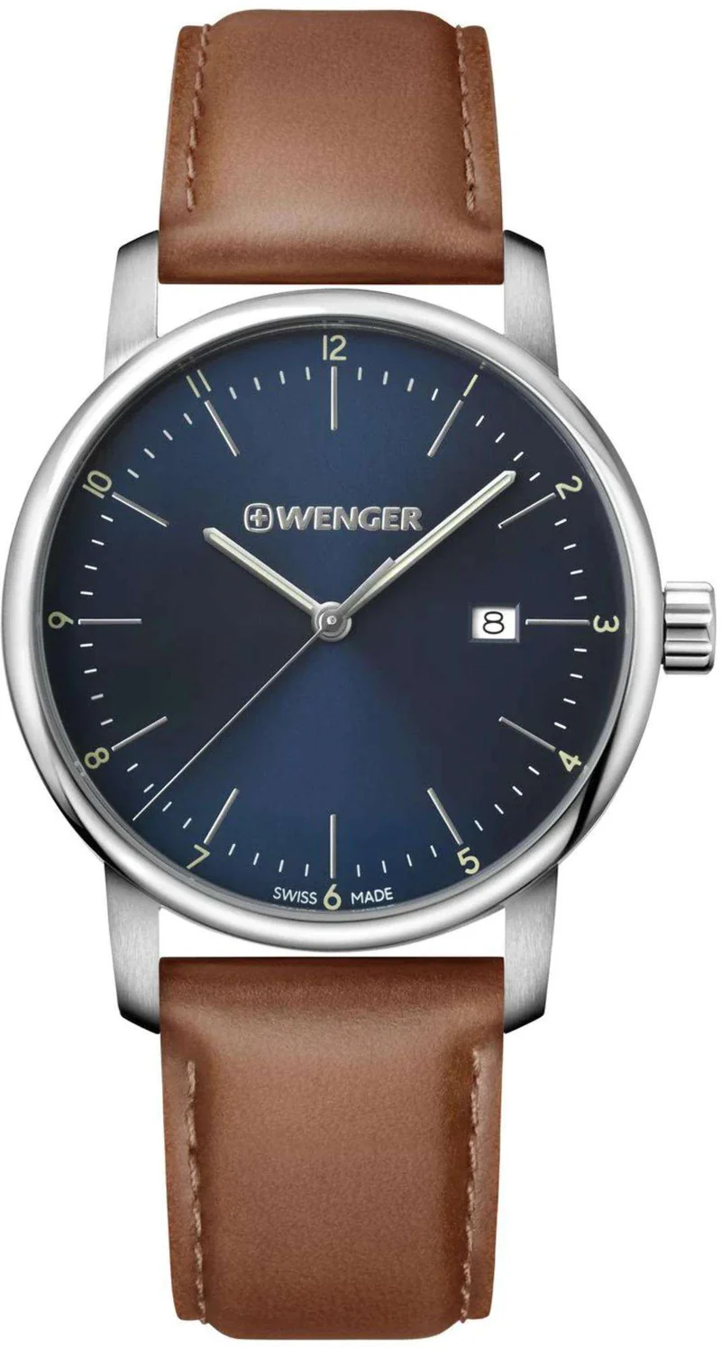 Wenger Urban Classic Quartz Blue Dial Brown Leather Strap Men's Watch 01.1741.111