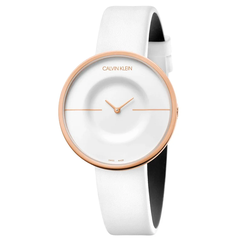 Calvin Klein Mania Quartz White Dial Leather Strap Ladies Watch KAG236L2