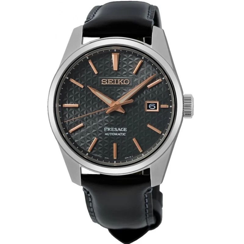 Seiko Presage Sharp Edge Series Automatic Black Dial Black Leather Strap Men's Watch SPB231J1