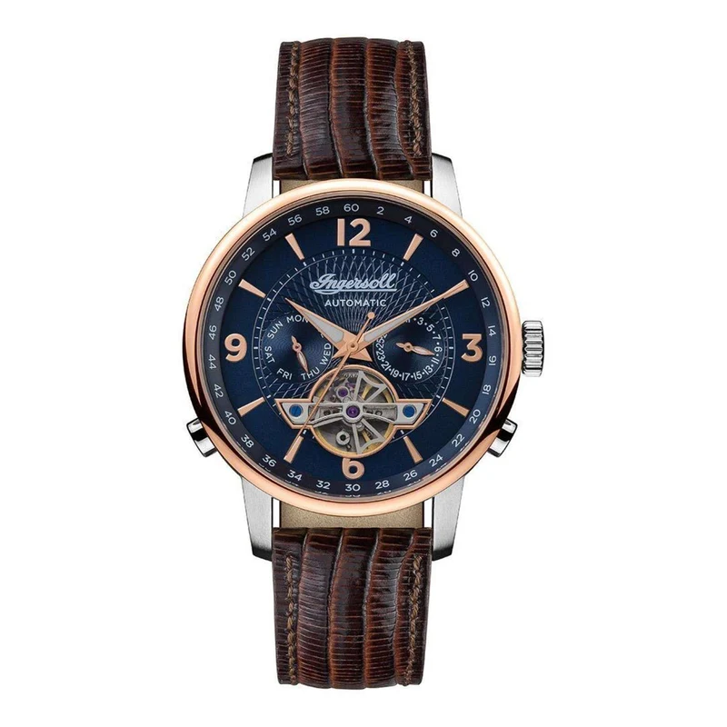 Ingersoll The Grafton Automatic Blue Dial Brown Leather Strap Men's Watch I00703B