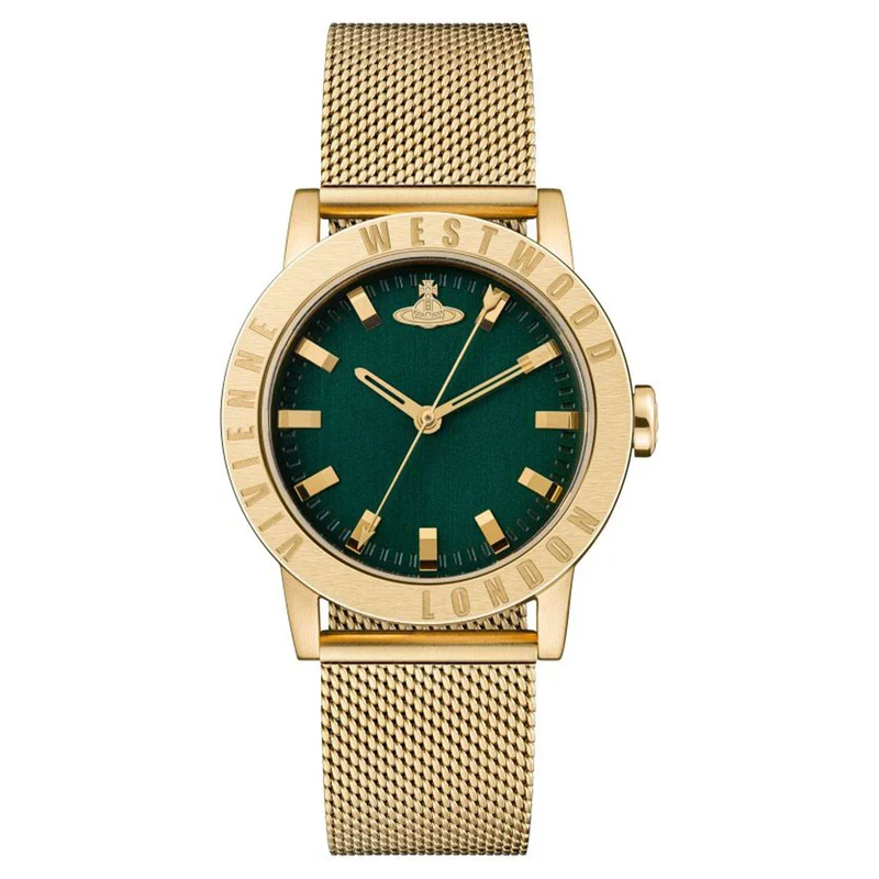 Vivienne Westwood Warwick Mesh Quartz Movement Green Dial Gold-plated Stainless Steel Bracelet Ladies Watch VV213GRGDMH