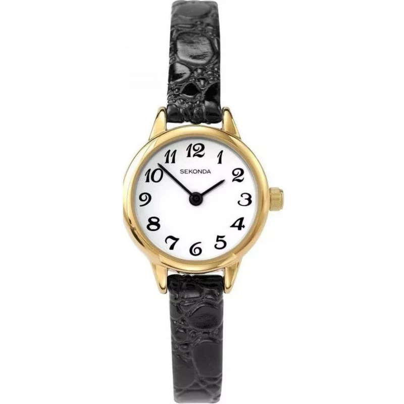 Sekonda Classic Quartz White Dial Black Leather Strap Ladies Watch 4473