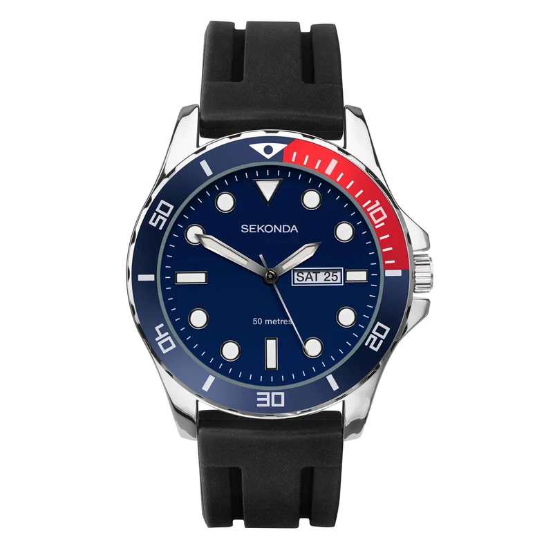Sekonda Pepsi Dive Style Quartz Blue Dial Rubber Strap Men's Watch 1687