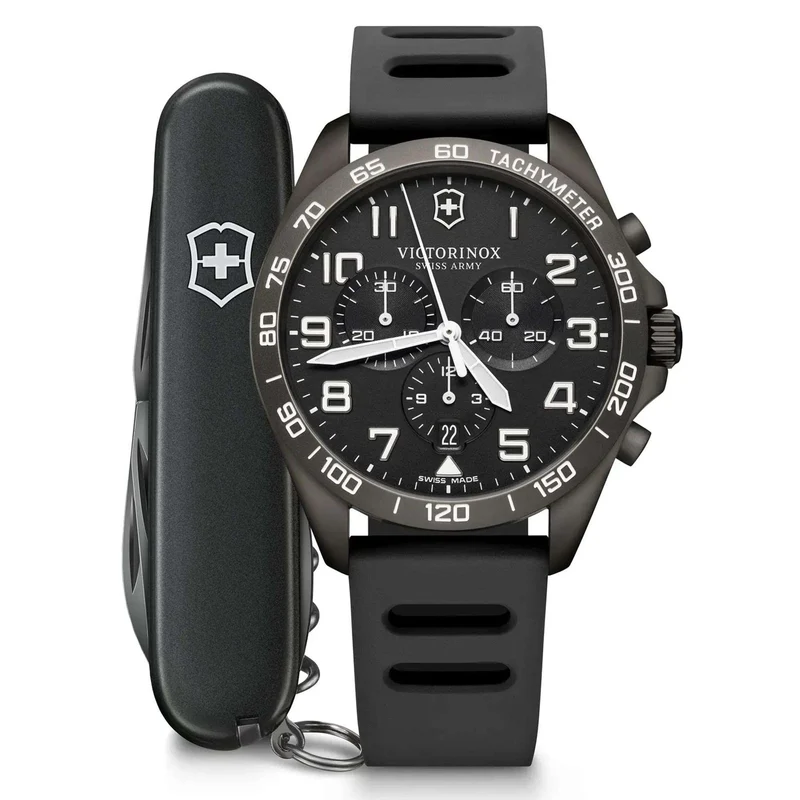 Victorinox Fieldforce 42mm Chronograph Black Dial Rubber Mens Quartz Watch 241926.1