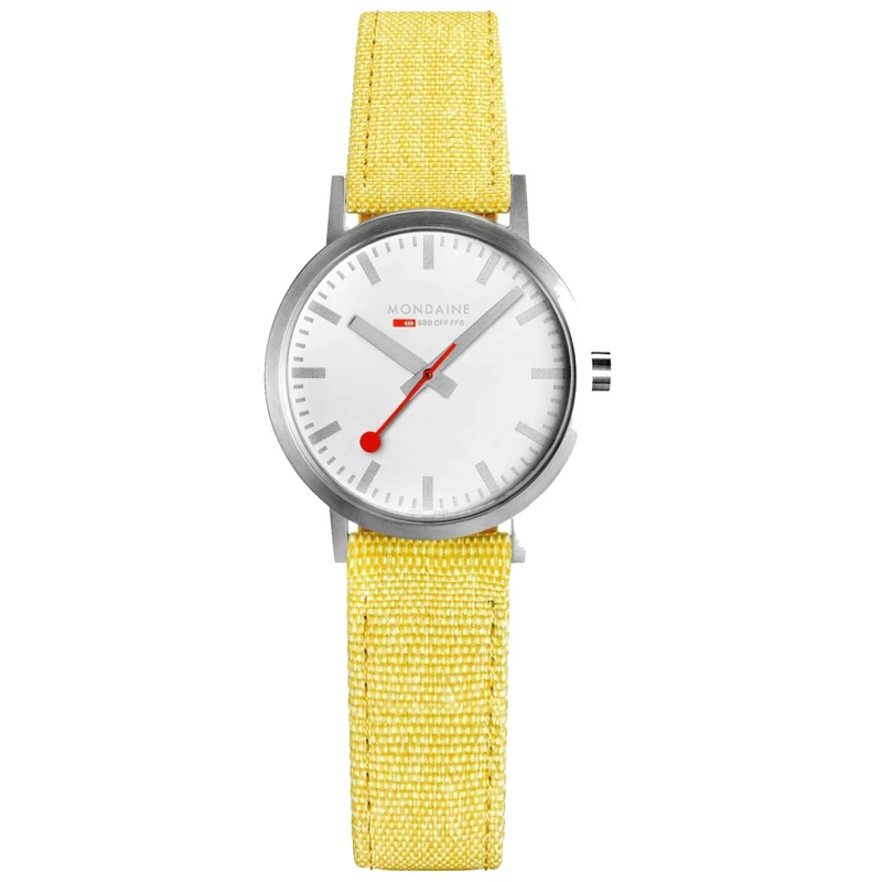 Mondaine Classic Quartz White Dial Yellow Recycled Textile Strap Ladies Watch A658.30323.17SBE