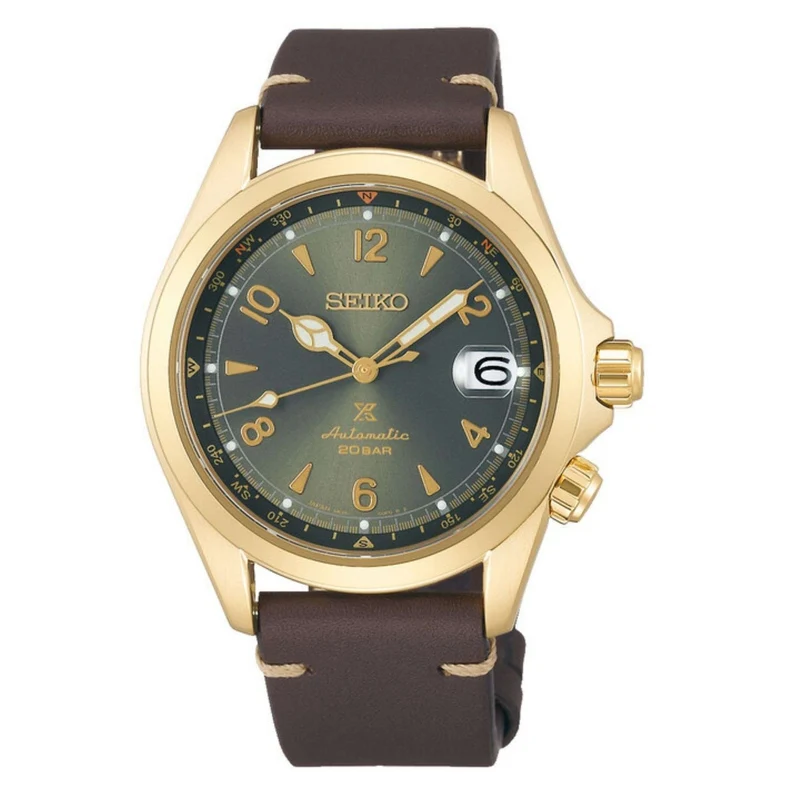 Seiko Prospex Alpinist Automatic Green Dial Brown Leather Strap Men's Watch SPB210J1