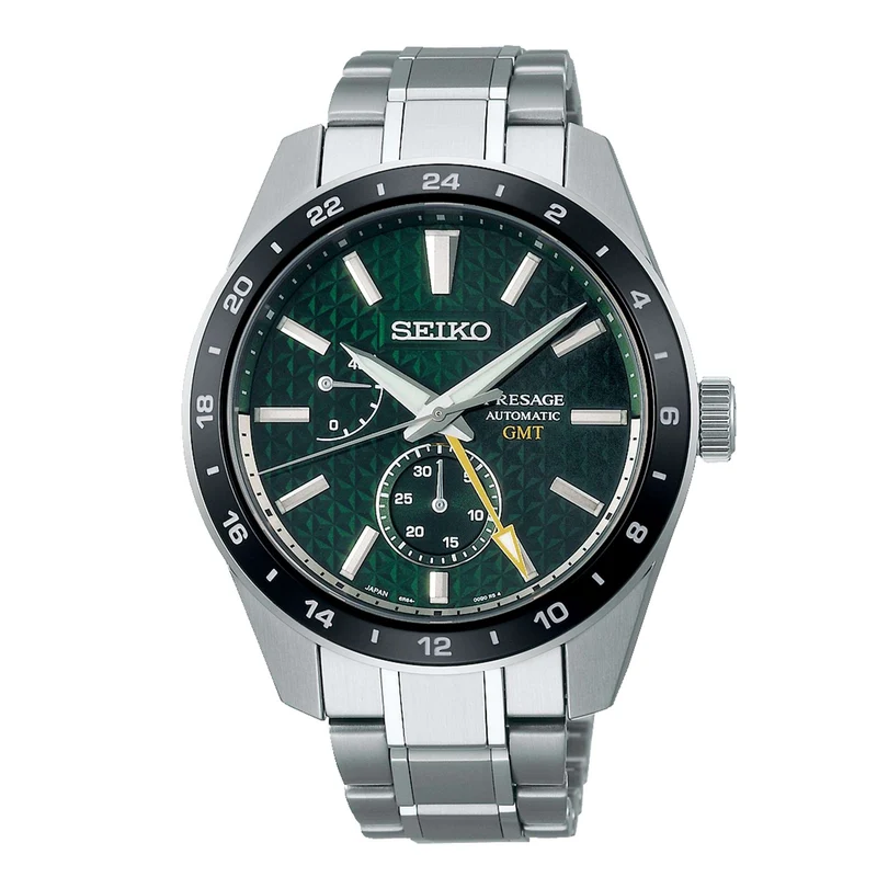 Seiko Presage Sharp Edged GMT Automatic Green Dial Stainless Steel Bracelet SPB219J1