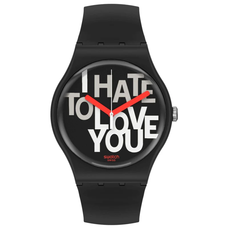 Swatch Hate 2 Love Quartz Black Dial Silicone Strap Watch SUOB185